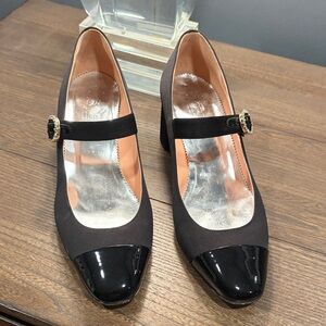 J Crew Satin Patent Elegant Black Mary Jane Heels